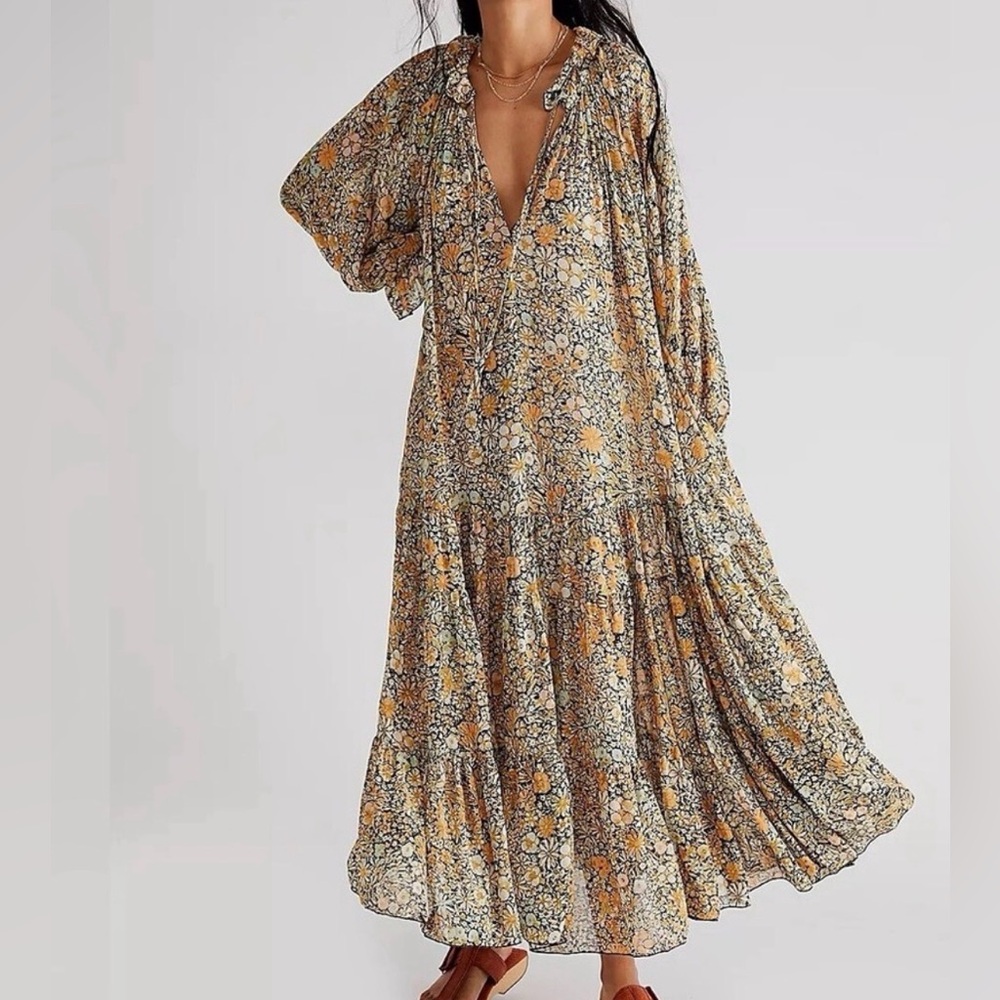 Free People Floral Maxi Dress - Yellow and Blue